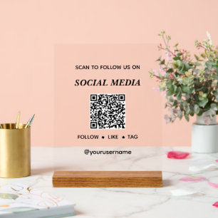 Simple Custom Scan To Follow Social Media QR Acrylic Sign