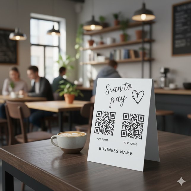 Simple Custom Scan To Pay QR Code Business Name Table Tent (Creator Uploaded)