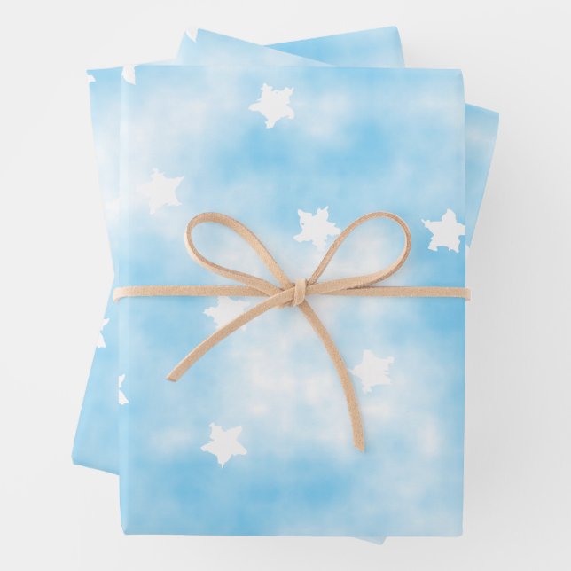 Simple Custom Stars Sky Watercolor Wrapping Paper Sheets (In situ)