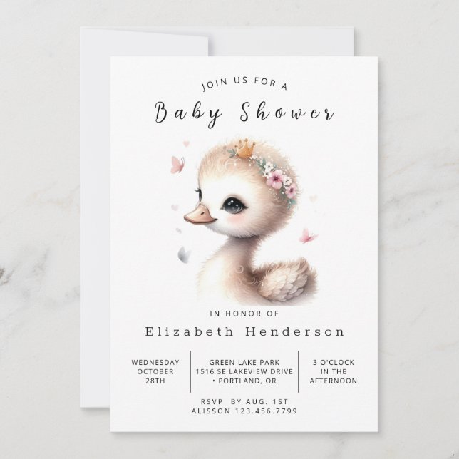 Simple Custom Swan Baby Shower Invitation (Front)