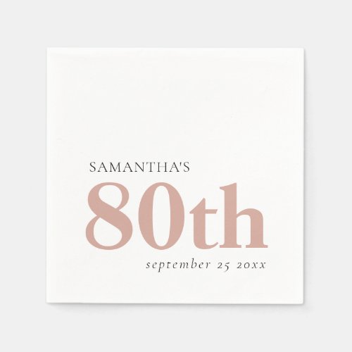 Simple Custom Text Blush Pink 80th Name Date  Napkins