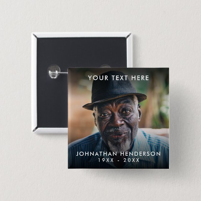 Simple Custom Text Funeral/Memorial Photo Tribute  Button (Front & Back)