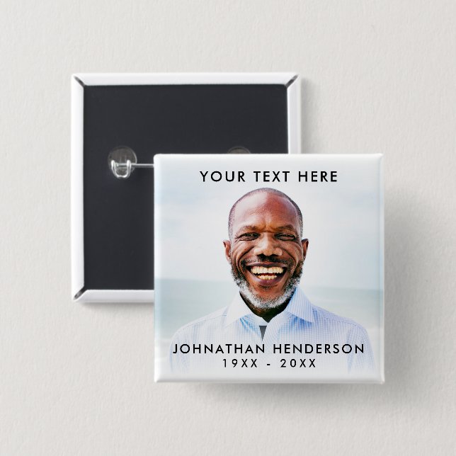 Simple Custom Text Funeral/Memorial Photo Tribute Button (Front & Back)