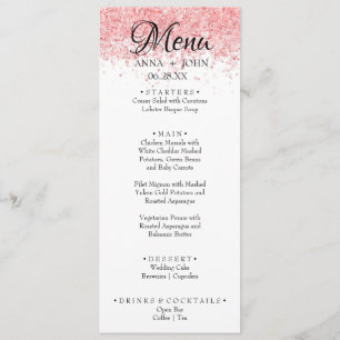 Simple Custom Text Pink Glitter Wedding Dinner Men Menu