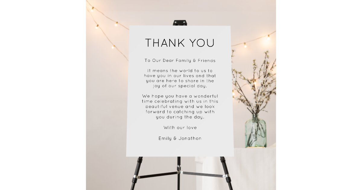 Simple Custom Thank You Letter to Wedding Guests Foam Board Zazzle