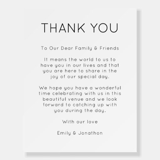 Simple Custom Thank You Letter to Wedding Guests Foam Board | Zazzle