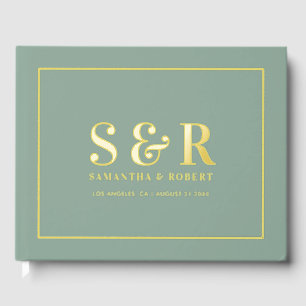 Simple Custom Typography Design On Green Foil Guest Book