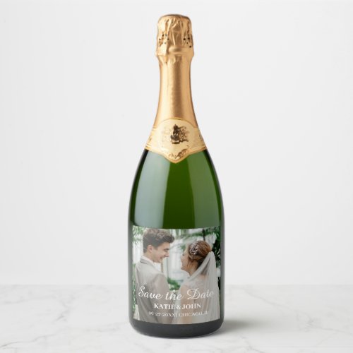 Simple Custom Wedding Bride and Grooms Photo  Cha Sparkling Wine Label