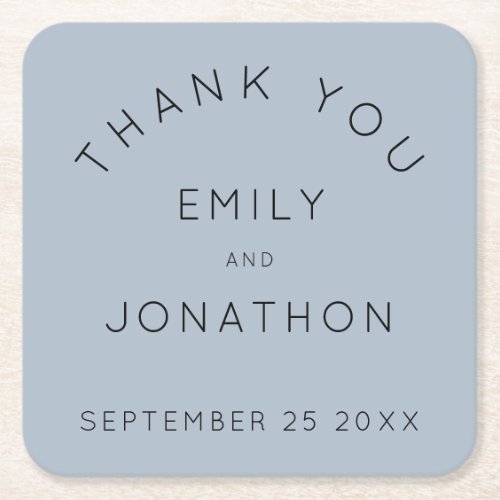 Simple Custom Wedding Dusty Blue Thank You favor Square Paper Coaster