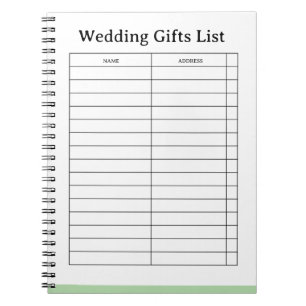 Simple Custom Wedding Gift List Notebook