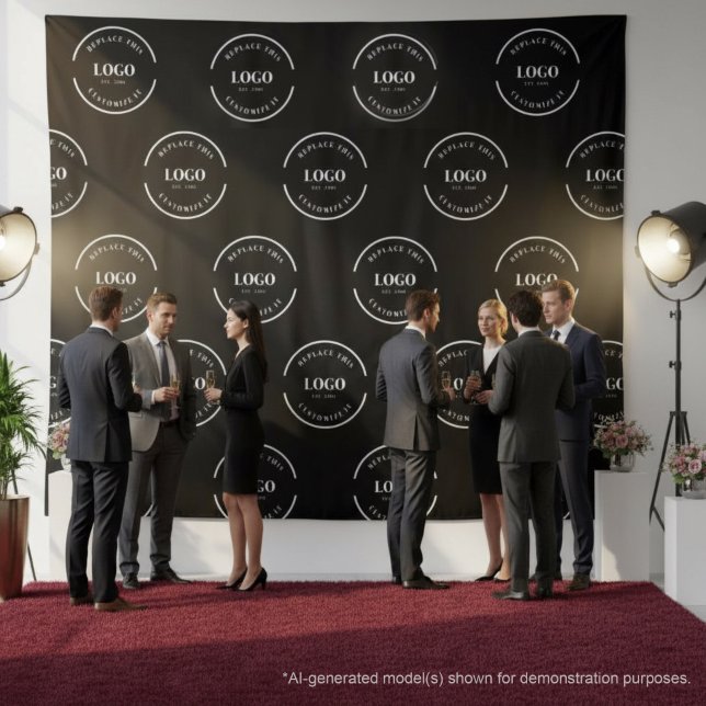 Simple Custom white Logo step and repeat backdrop (Event white logo on black photo backdrop tapestry.)