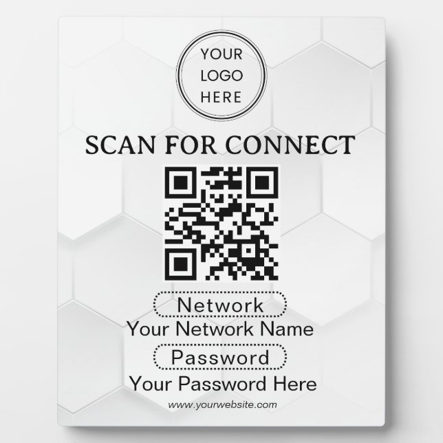 Simple Custom Wifi Network QR code Password Black Plaque (Front)