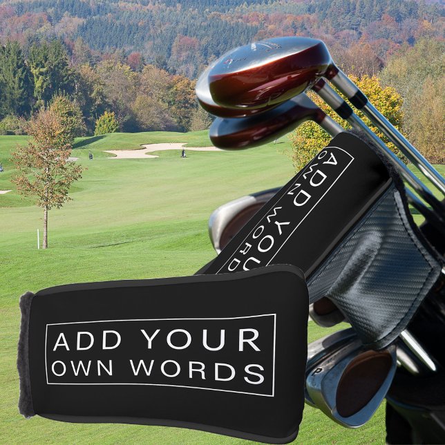 Simple Custom Wording Black and White Putter Golf Head Cover (Custom black and white text golf putter cover from my golf gifts collection)