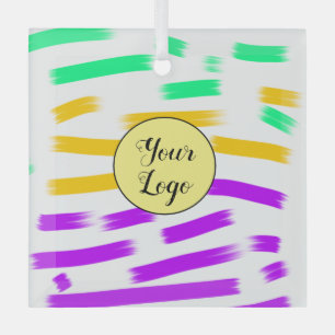 simple custom yellow blue watercolor add logo mini glass ornament