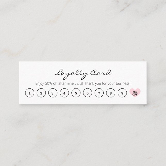 Simple Customer Discount Black & White with Heart  Loyalty Card (Front)