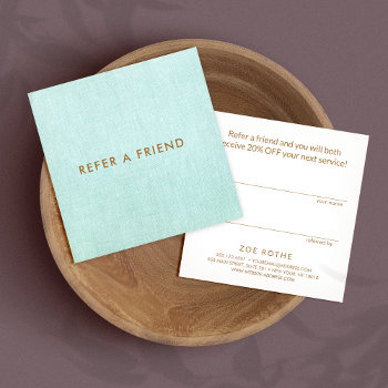 Simple Customer Referral Aqua Blue Linen by sm_business_cards at Zazzle