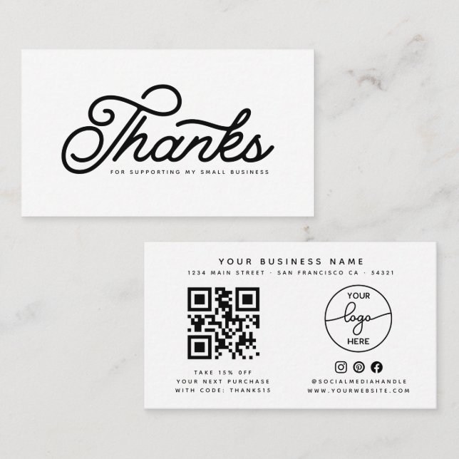 Simple Customer Thanks Retro Script Qr Code  Business Card (Front/Back)