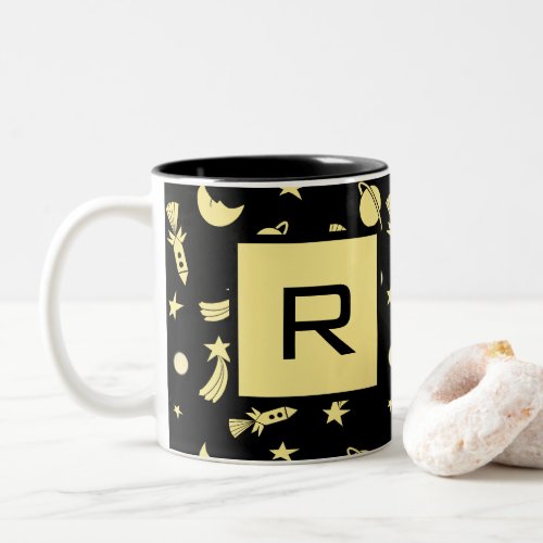 Simple customisable initial outer space pattern Two_Tone coffee mug