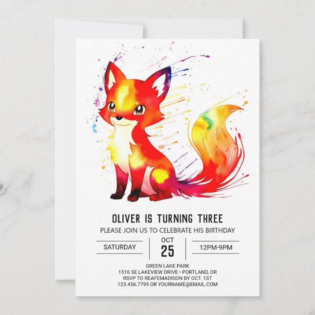Simple Customizable Fox Digital Boy Birthday Invitation (Front)