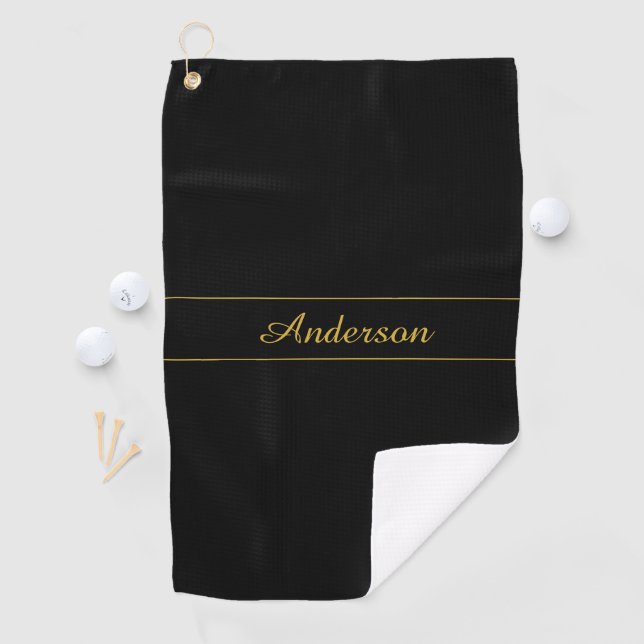 Simple Customizable Gold & Black Text Design  Golf Towel (InSitu)