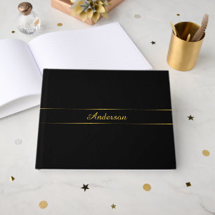 Simple Customizable Gold & Black Text Design  Guest Book
