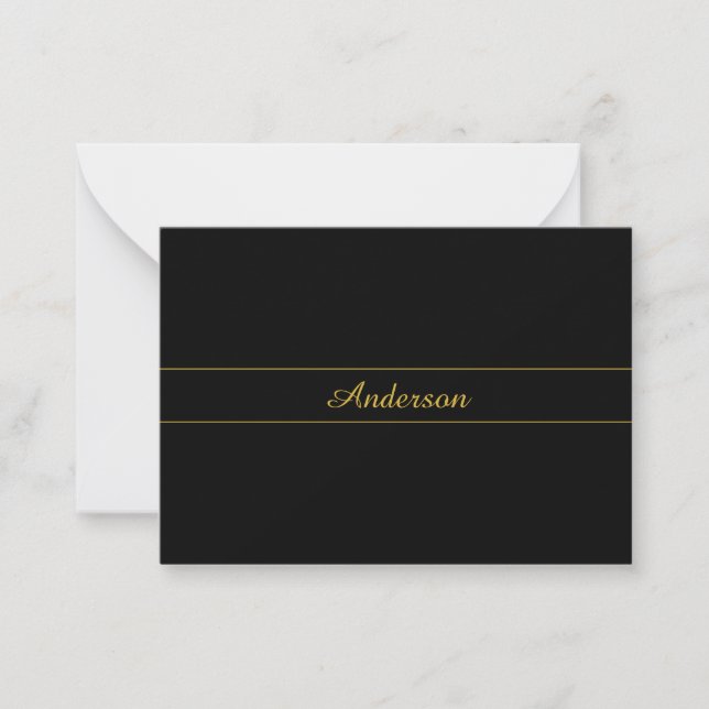 Simple Customizable Gold & Black Text Design  Note Card (Front)