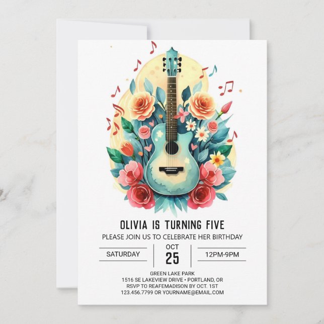 Simple Customizable Guitar Birthday Invitation (Front)