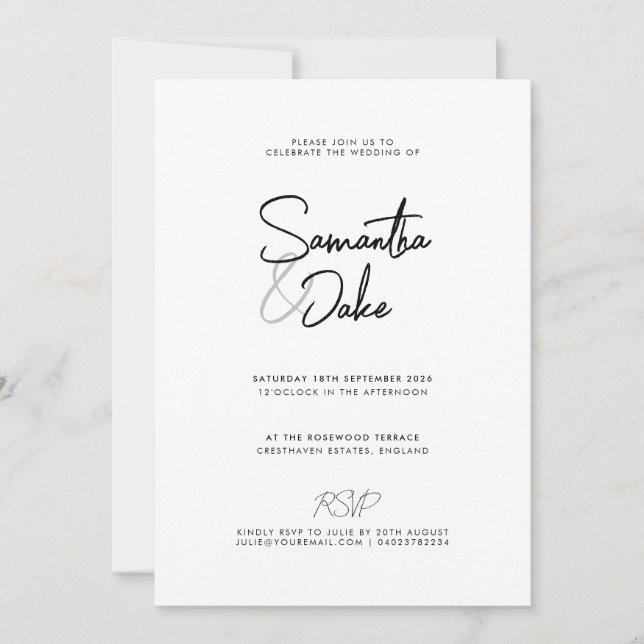 Simple customizable modern script wedding invite (Front)