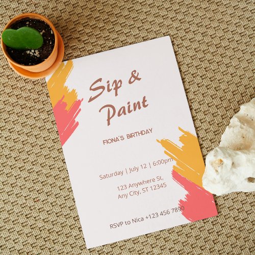 Simple Customizable Sip and Paint Party Invitation