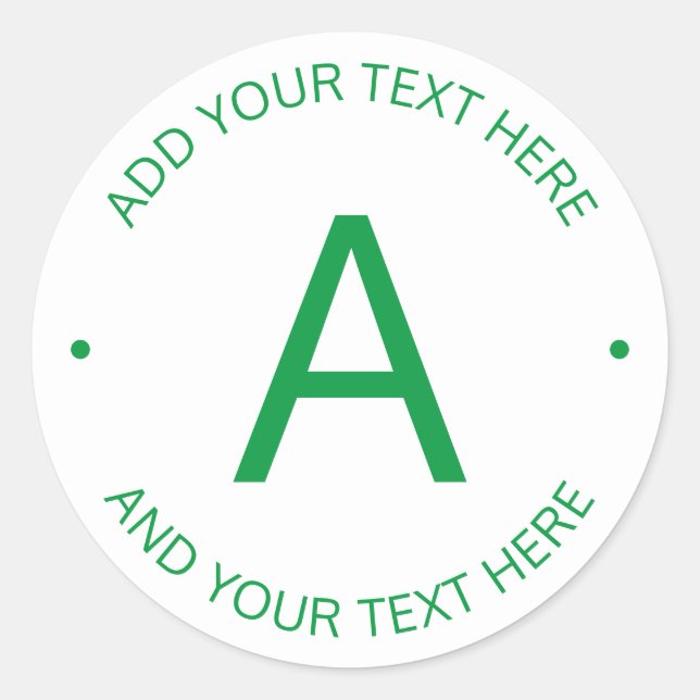 Simple Customizable Text | Green & White Classic Round Sticker (Front)