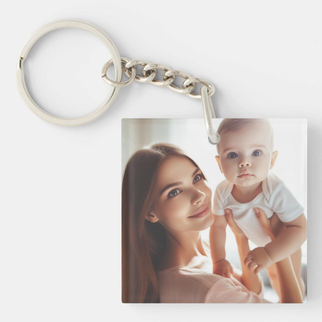 Simple Customizable Two Photos, Personalized Gift Keychain (Front)