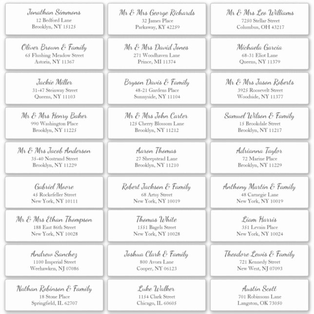 Simple Customizable Wedding Guest Address Label (Front)