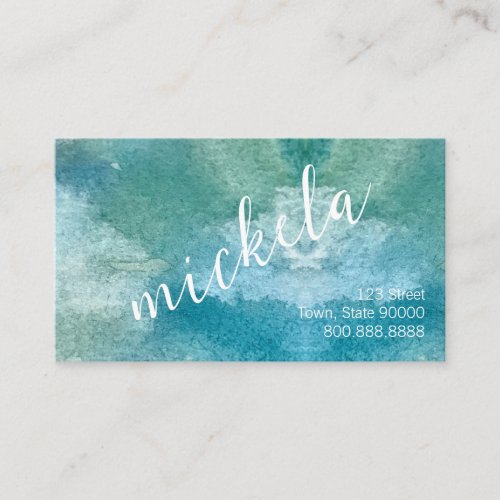 Simple Customized Name Modern BlueGreen Watercolor Business Card