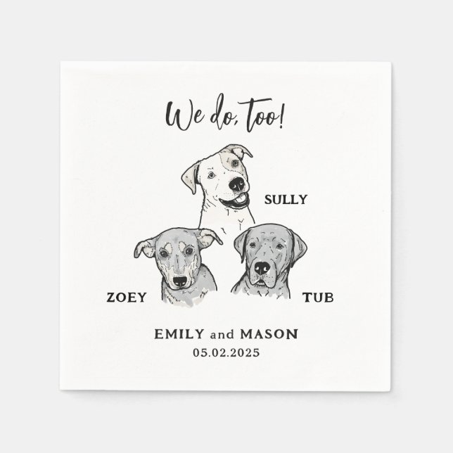 Simple Cute 3 Dogs Pet Wedding Custom Napkins (Front)