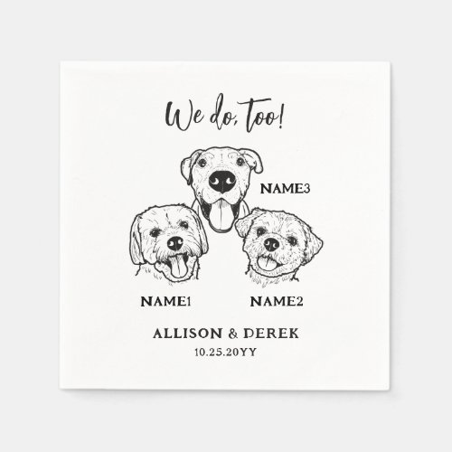 Simple Cute 3 Dogs Pet Wedding Custom Napkins