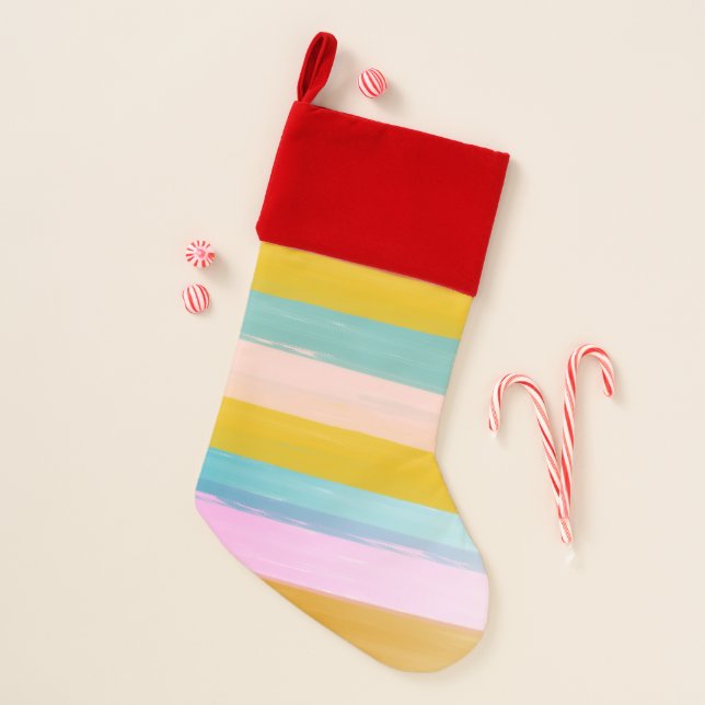 Simple Cute Abstract Watercolor Stripes in Pink Christmas Stocking (Front)