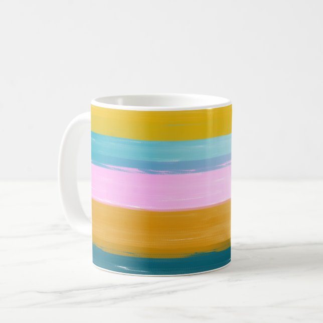 Simple Cute Abstract Watercolor Stripes in Pink Coffee Mug (Front Left)