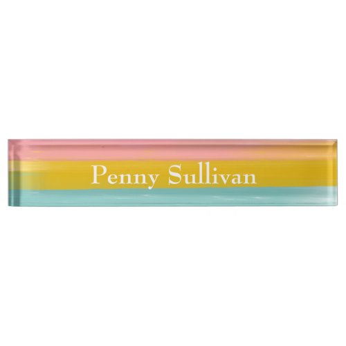 Simple Cute Abstract Watercolor Stripes in Pink Desk Name Plate