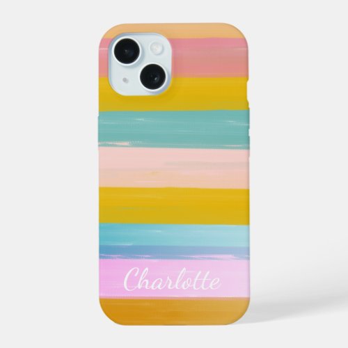 Simple Cute Abstract Watercolor Stripes in Pink iPhone 15 Case