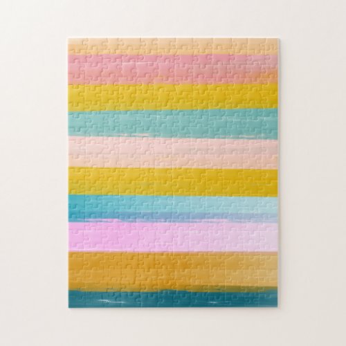 Simple Cute Abstract Watercolor Stripes in Pink Jigsaw Puzzle