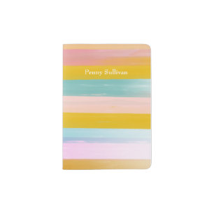 Simple Cute Abstract Watercolor Stripes in Pink Passport Holder