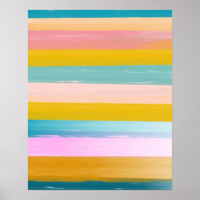 Simple Cute Abstract Watercolor Stripes in Pink Poster (Front)