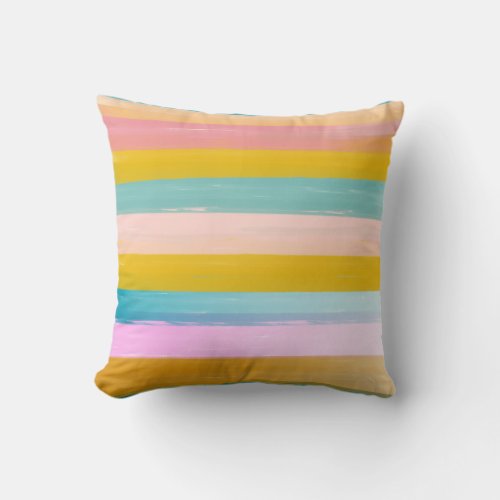 Simple Cute Abstract Watercolor Stripes in Pink Throw Pillow