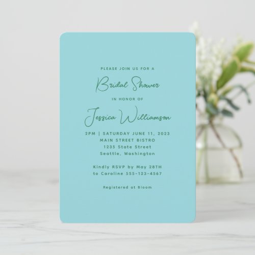 Simple Cute Aesthetic Blue and Green Bridal Shower Invitation