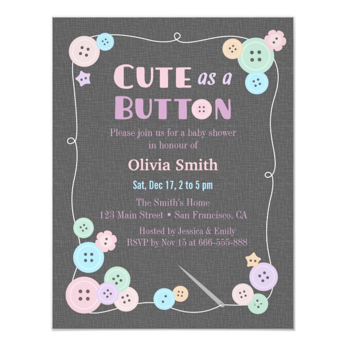 cute as a button baby shower invitations