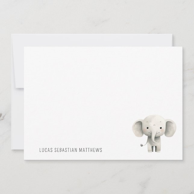  Simple Cute Baby Elephant Kids Personalized Note Card (Front)