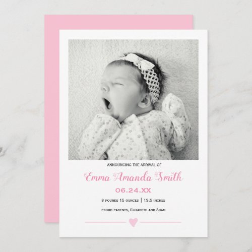 Simple cute  baby girl Birth announcement