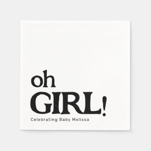 Simple Cute Baby Shower Black and White Oh Girl Napkins