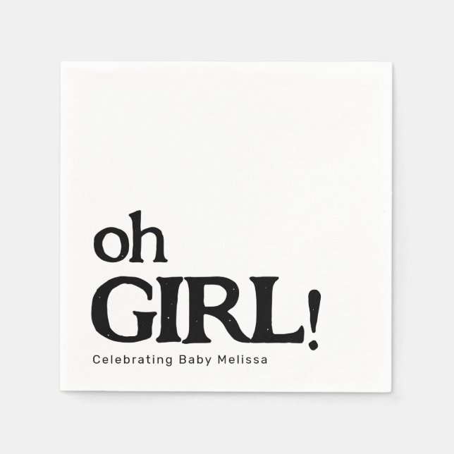 Simple Cute Baby Shower Black and White Oh Girl Napkins (Front)