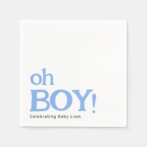 Simple Cute Baby Shower Blue Oh Boy Napkins